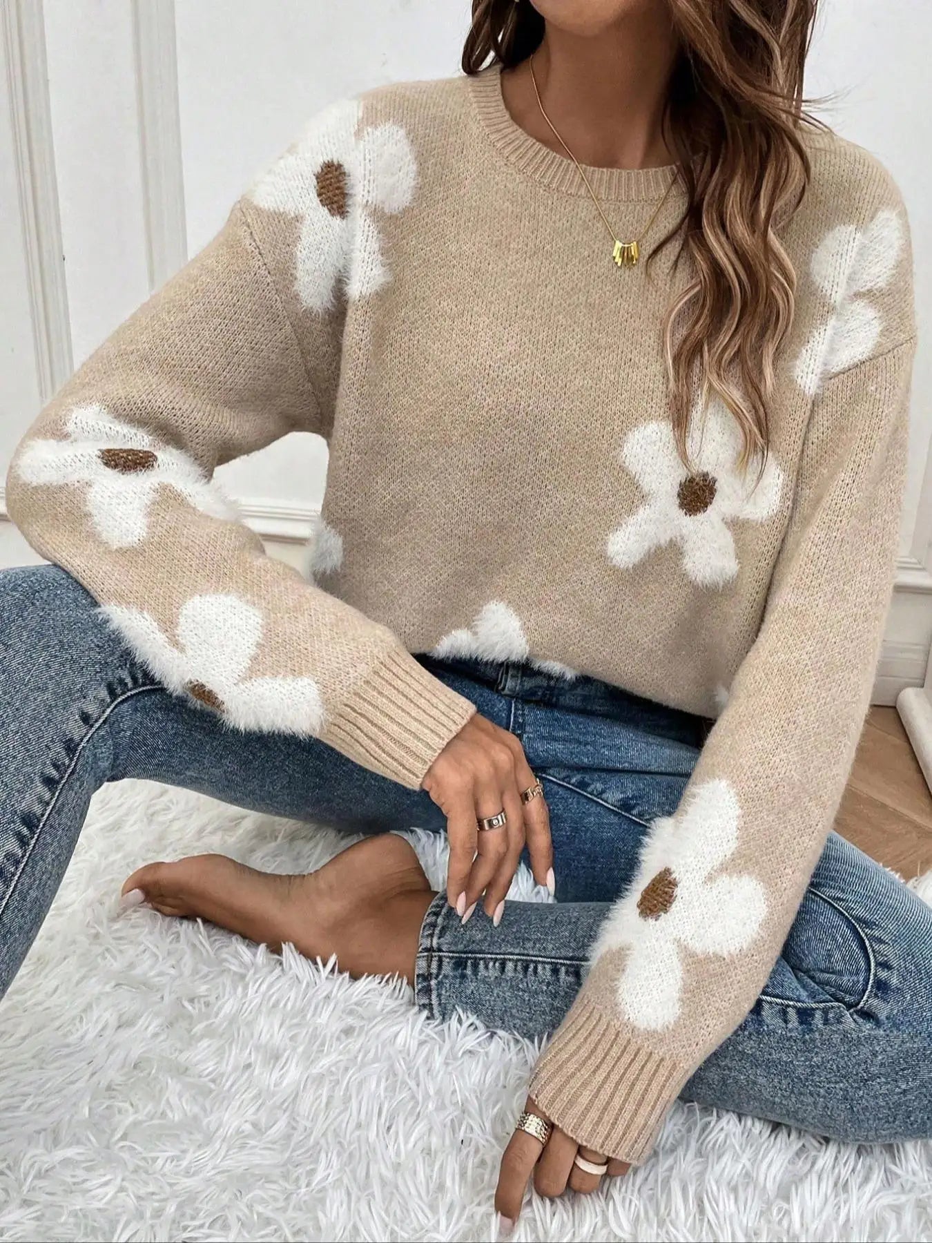 Camille | Pull en Maille Col Rond Tendance Élégant