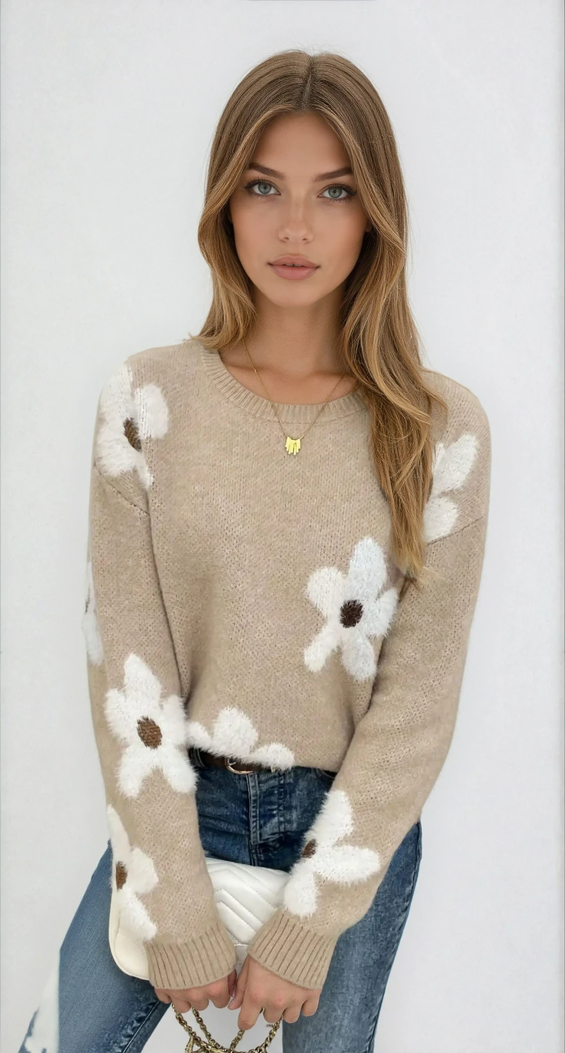 Camille | Pull en Maille Col Rond Tendance Élégant