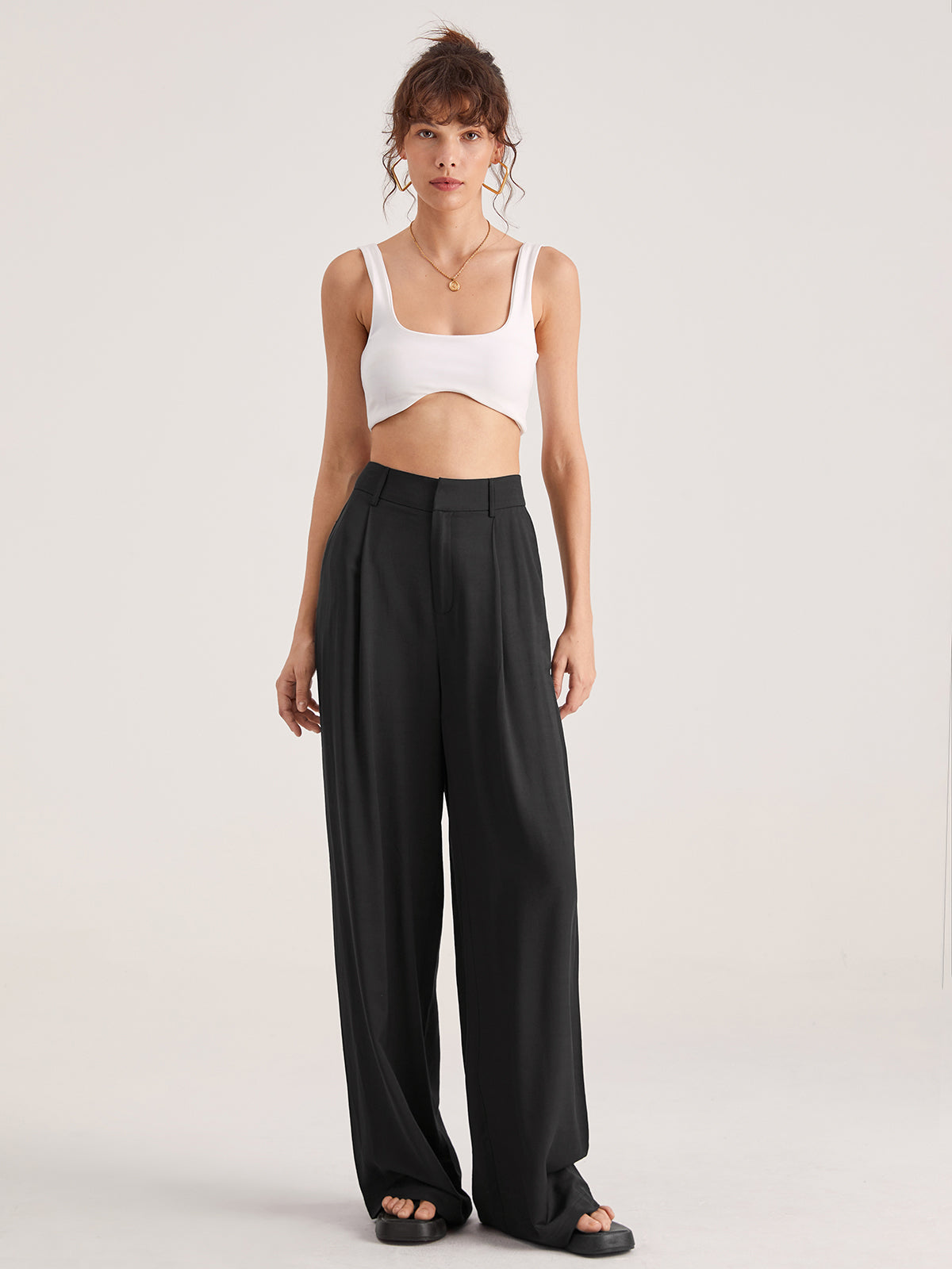 Pantalon Large Taille Haute Tendance Printemps