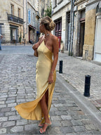 Camille | Robe Maxi Satinée Dos Ouvert Tendance Éléguante
