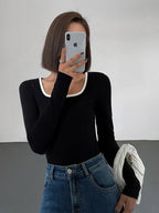 Camille | Haut à Encolure Carrée Détails Contrastés Chic