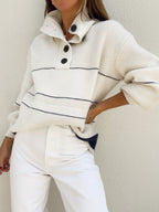 Emma | Pull en Tricot à Col Boutonné Tendance Chic