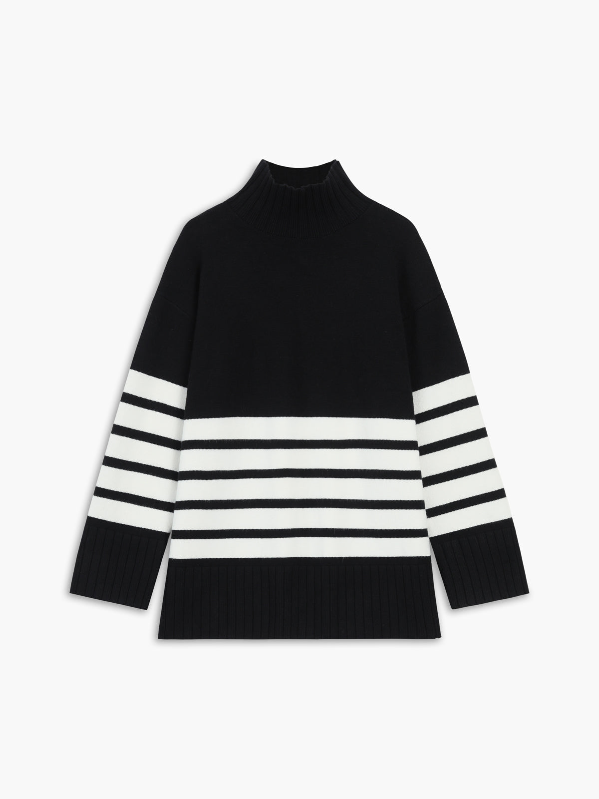 Camille | Pull à Col Montant Rayé Tendance Élégant