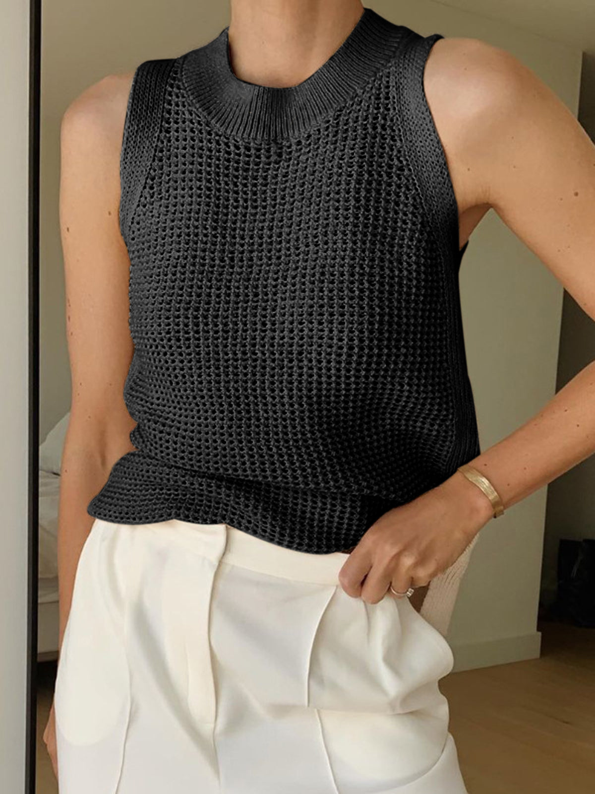 Camille | Débardeur Tricot Creux Tendance Élégant