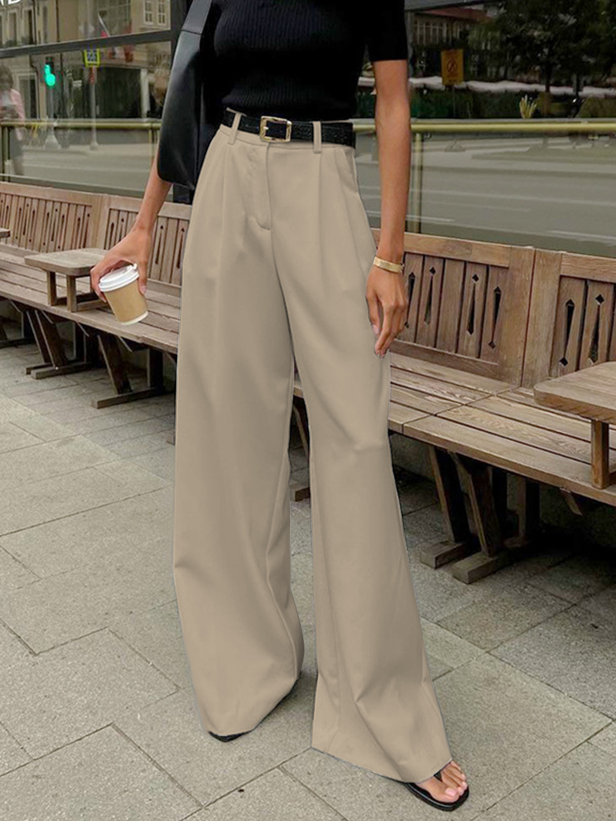 Pantalon Tailleur à Jambe Large Tendance Printemps