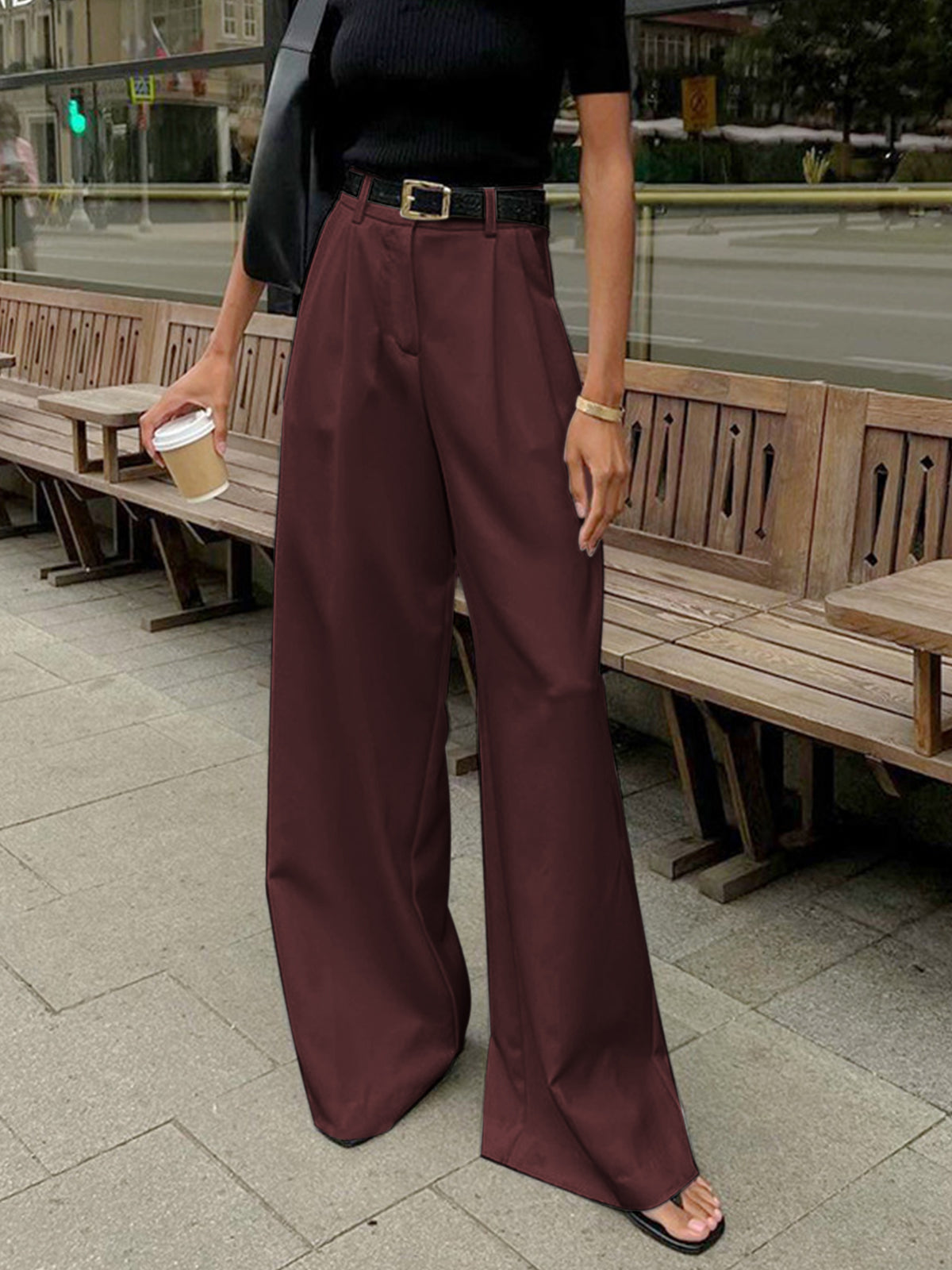 Pantalon Tailleur à Jambe Large Tendance Printemps