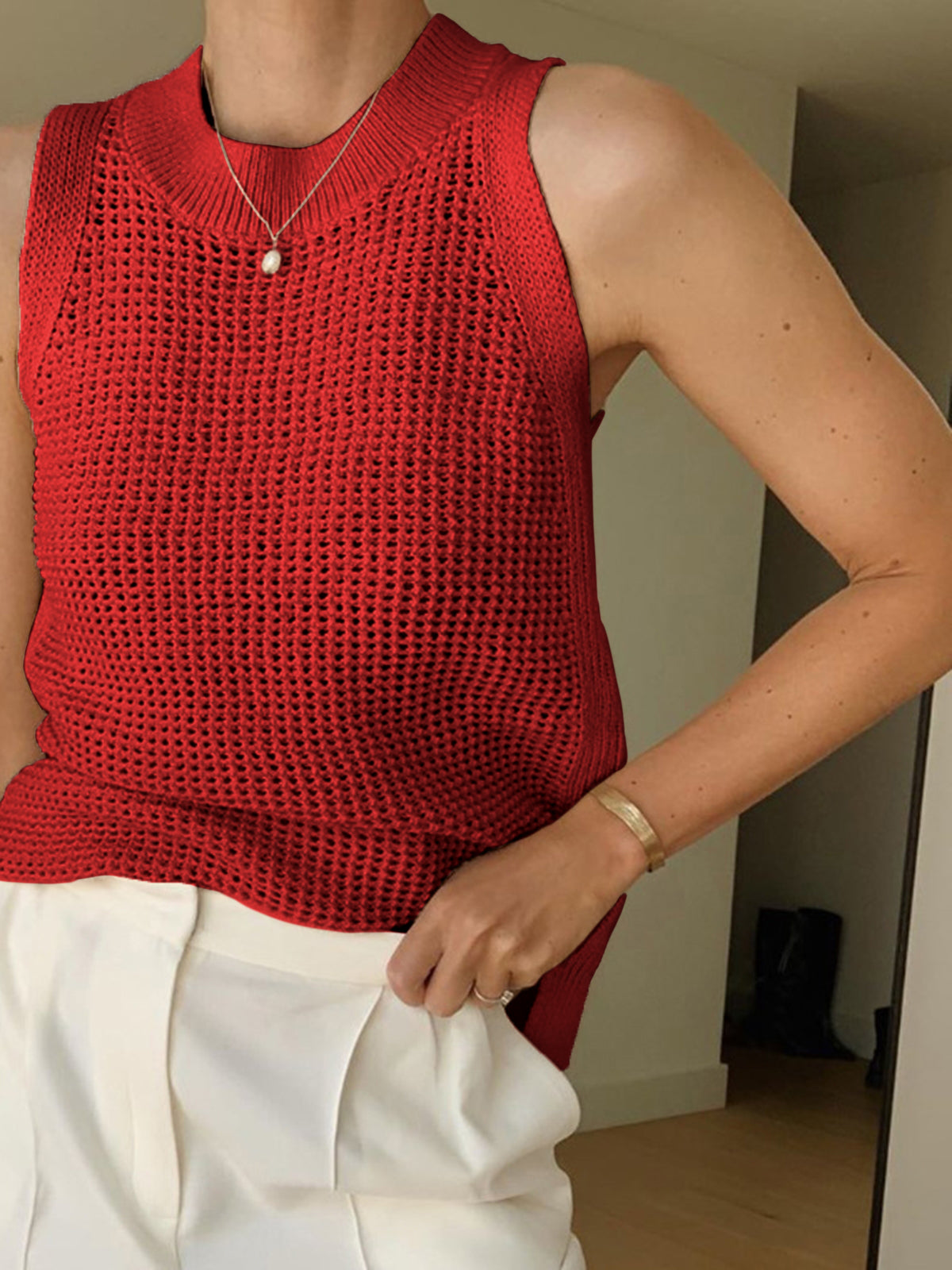 Camille | Débardeur Tricot Creux Tendance Élégant