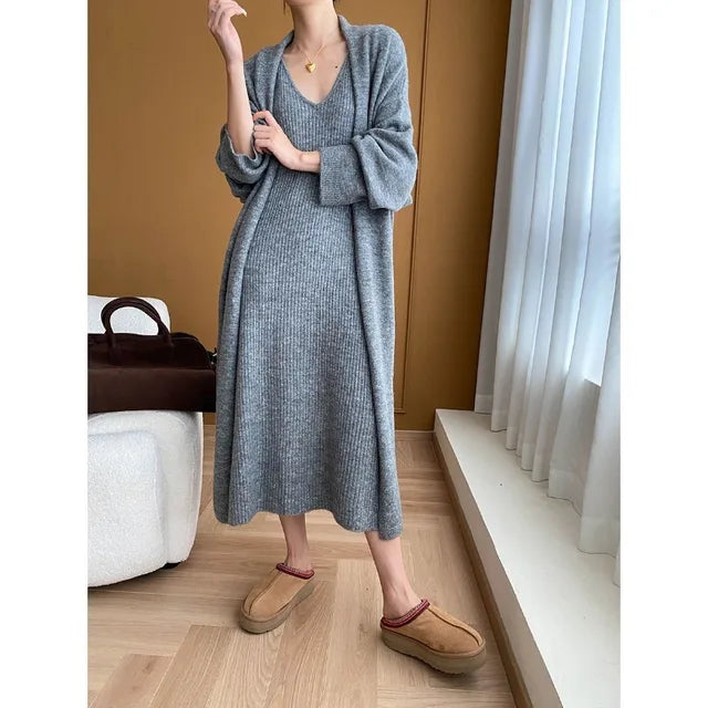 Ensemble Robe Longue & Cardigan Oversize Col V