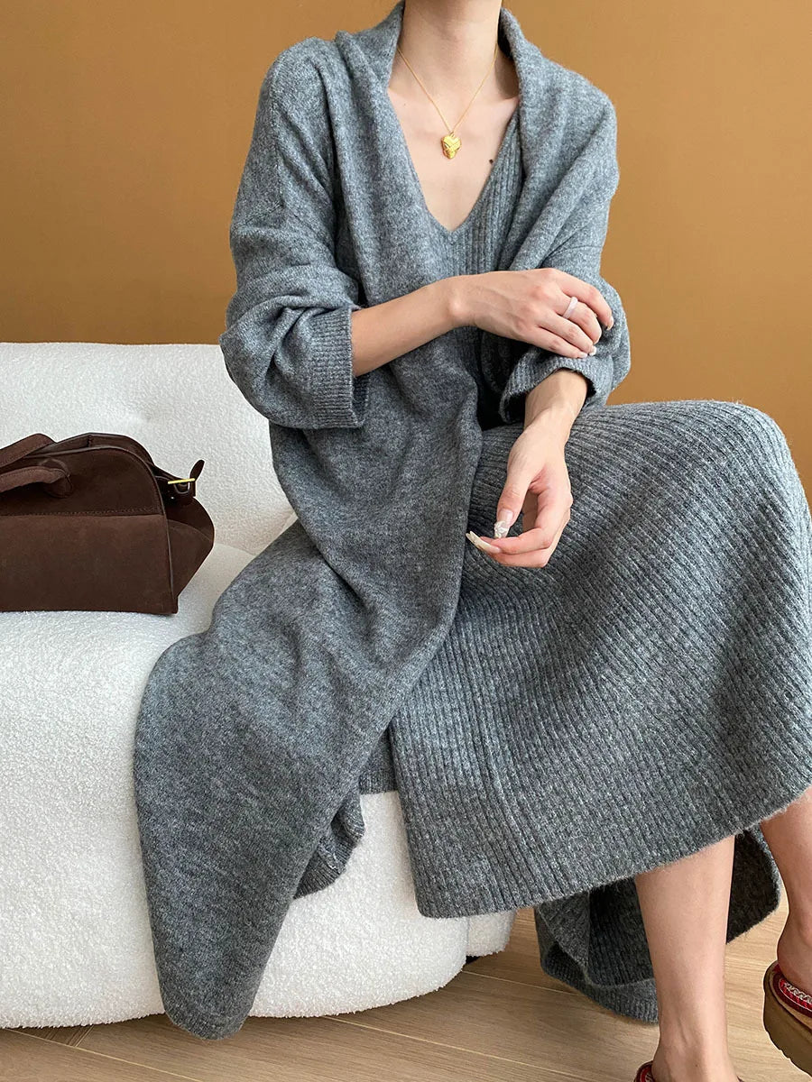 Ensemble Robe Longue & Cardigan Oversize Col V