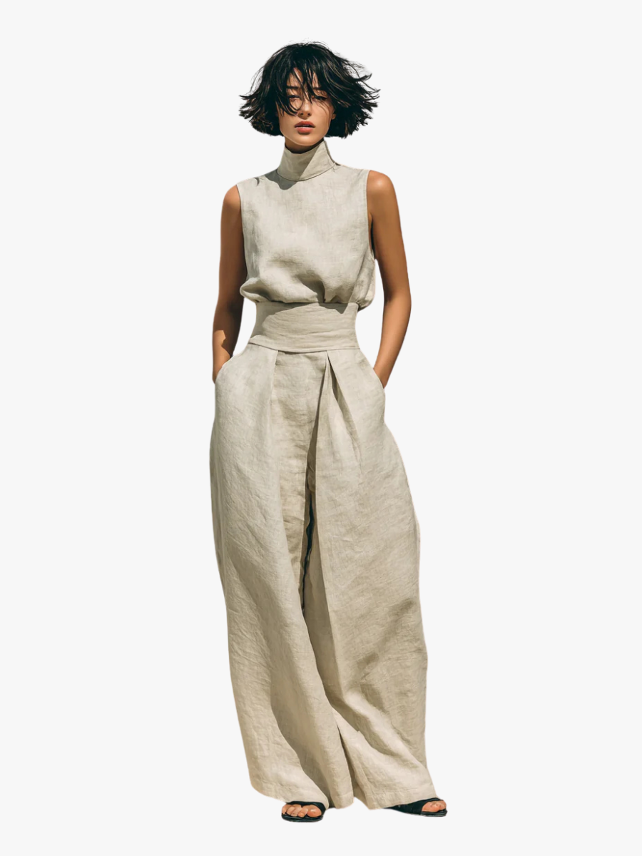 ENSEMBLE PANTALON LARGE EN COTON POUR FEMME