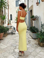 Camille | Robe Maxi Dos Nu Jaune Tendance Élégant