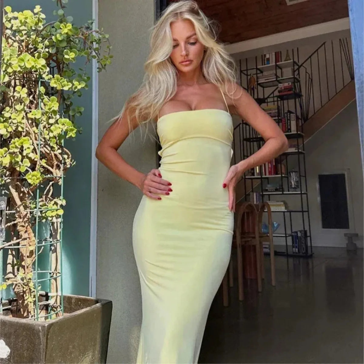 Camille | Robe Maxi Dos Nu Jaune Tendance Élégant