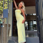 Camille | Robe Maxi Dos Nu Jaune Tendance Élégant