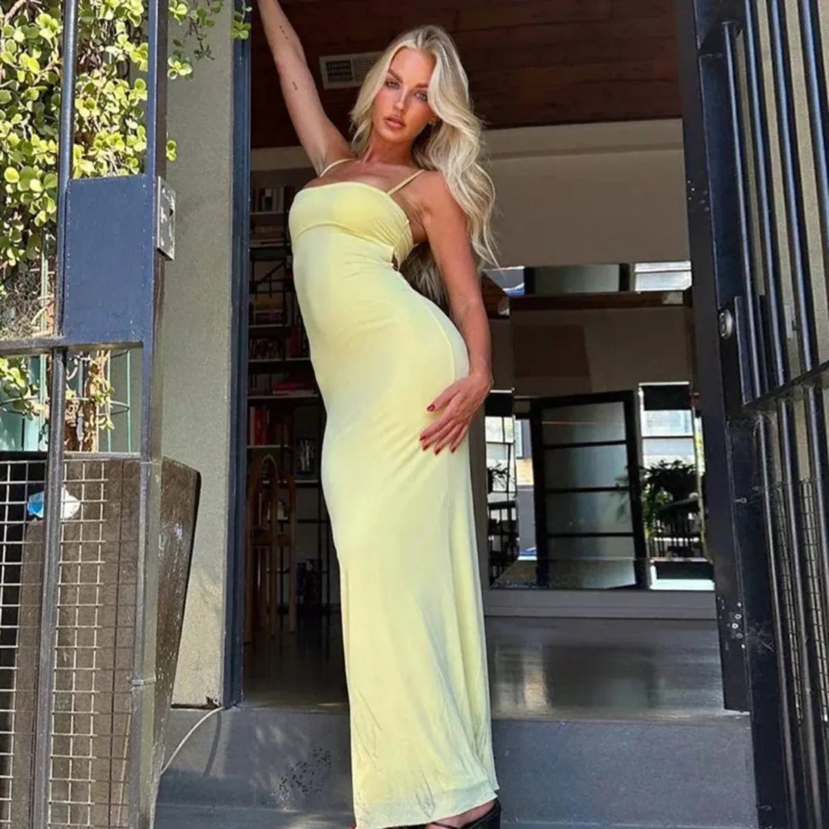 Camille | Robe Maxi Dos Nu Jaune Tendance Élégant