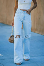 Jean Déchiré en Denim Tendance Lavage Léger