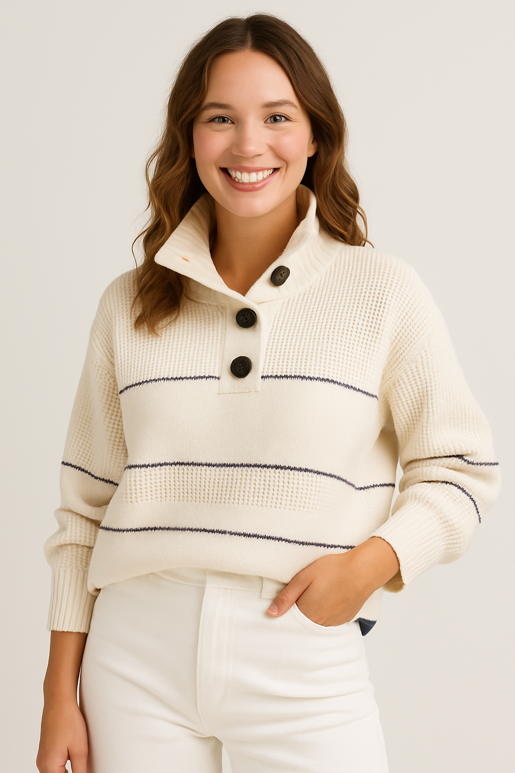 Emma | Pull en Tricot à Col Boutonné Tendance Chic
