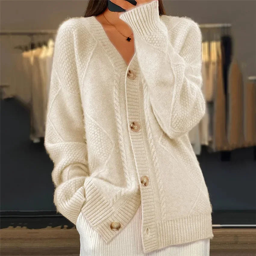 Éléonore - Cardigan Col V Tricoté Élégant Femme