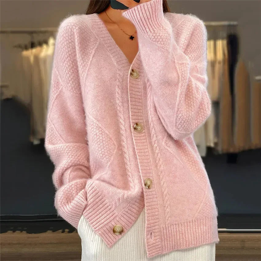 Éléonore - Cardigan Col V Tricoté Élégant Femme