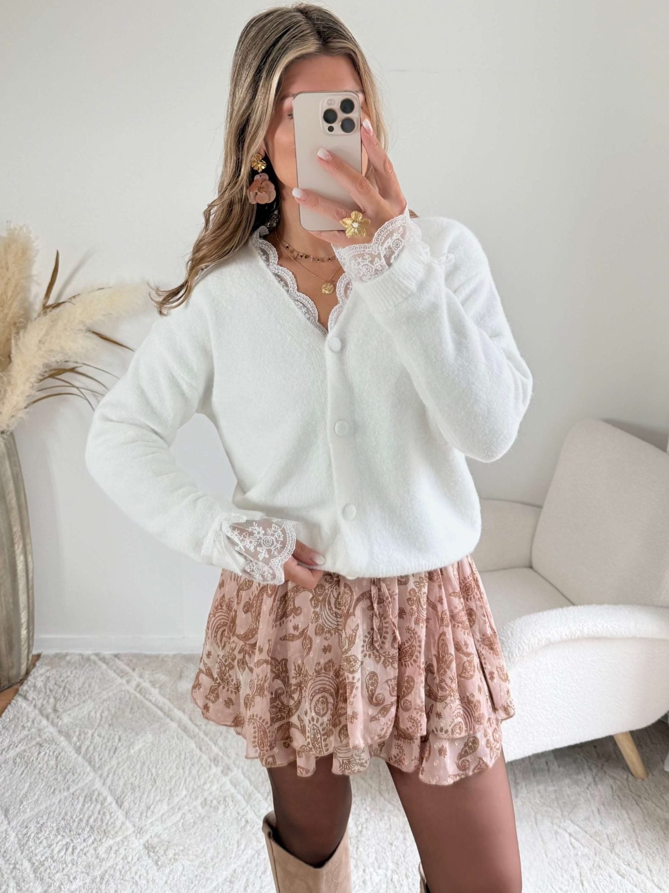 Cardigan dentelle blanc - Elina