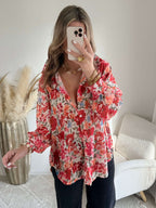 Chemise ample fleurie corail - Flora