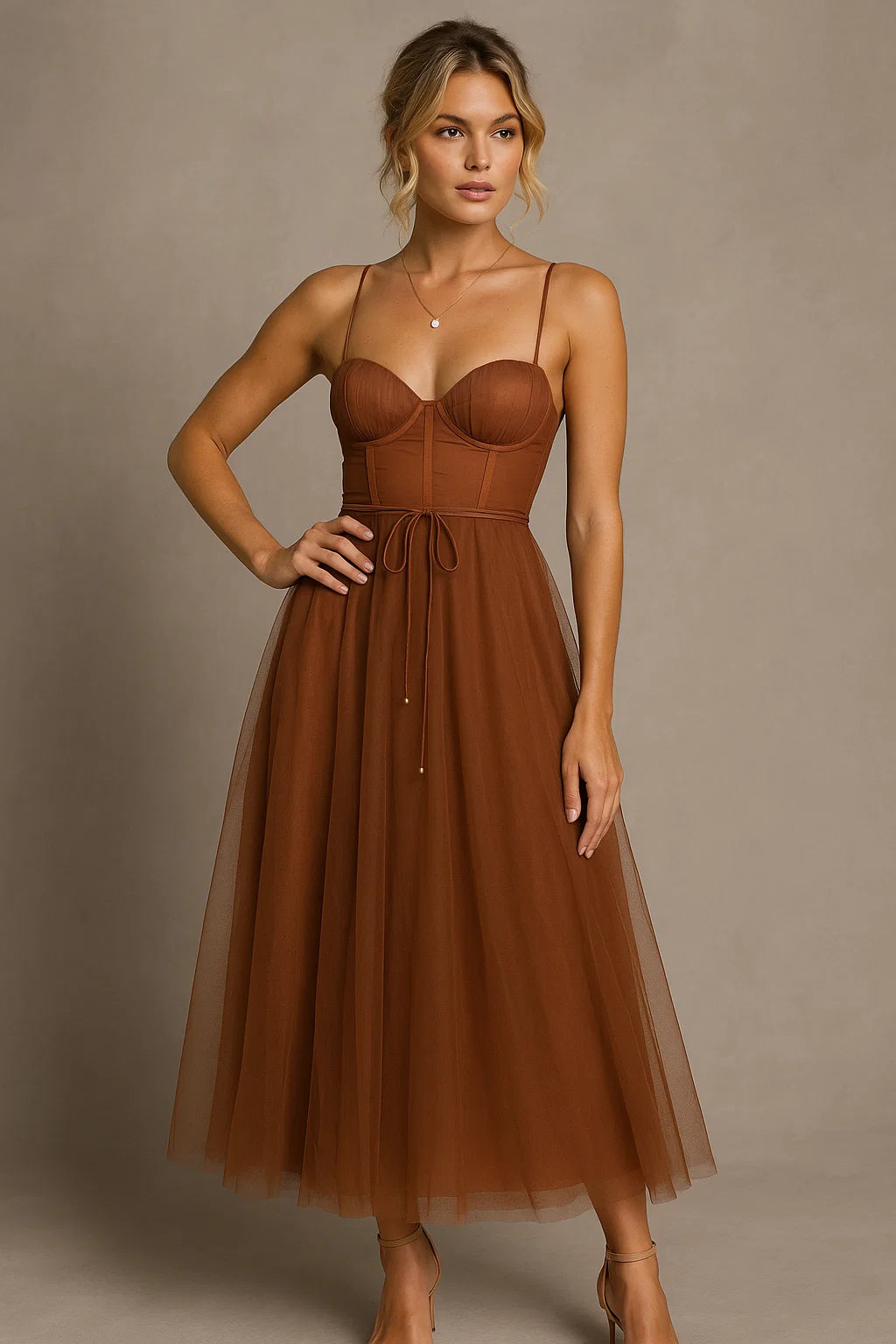 Clara | Robe Midi Chiffon Corset Tendance Élégante