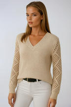 Chloé | Pull en Tricot à Manches en Crochet Tendance Élégant