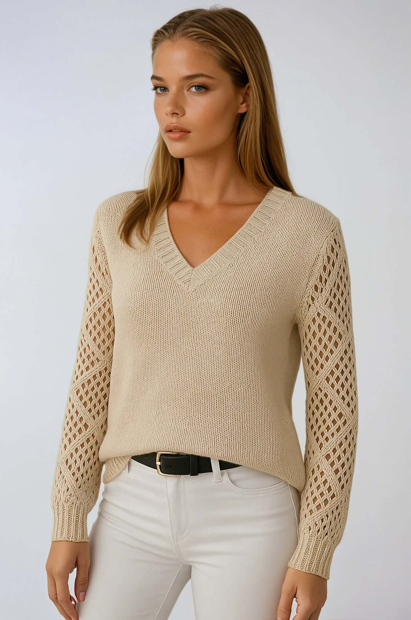 Chloé | Pull en Tricot à Manches en Crochet Tendance Élégant