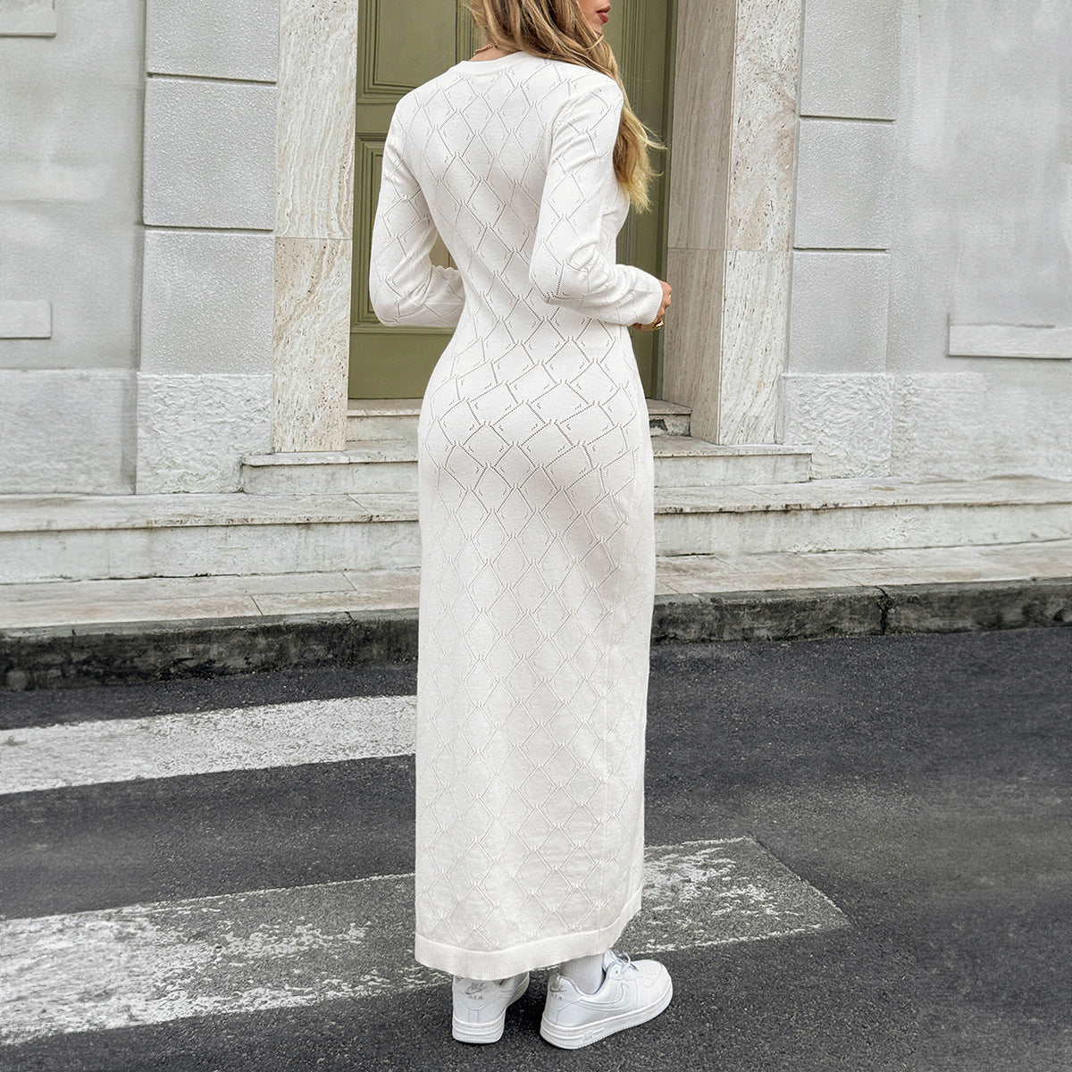 Robe Midi Côtelée en Maille Ivoire