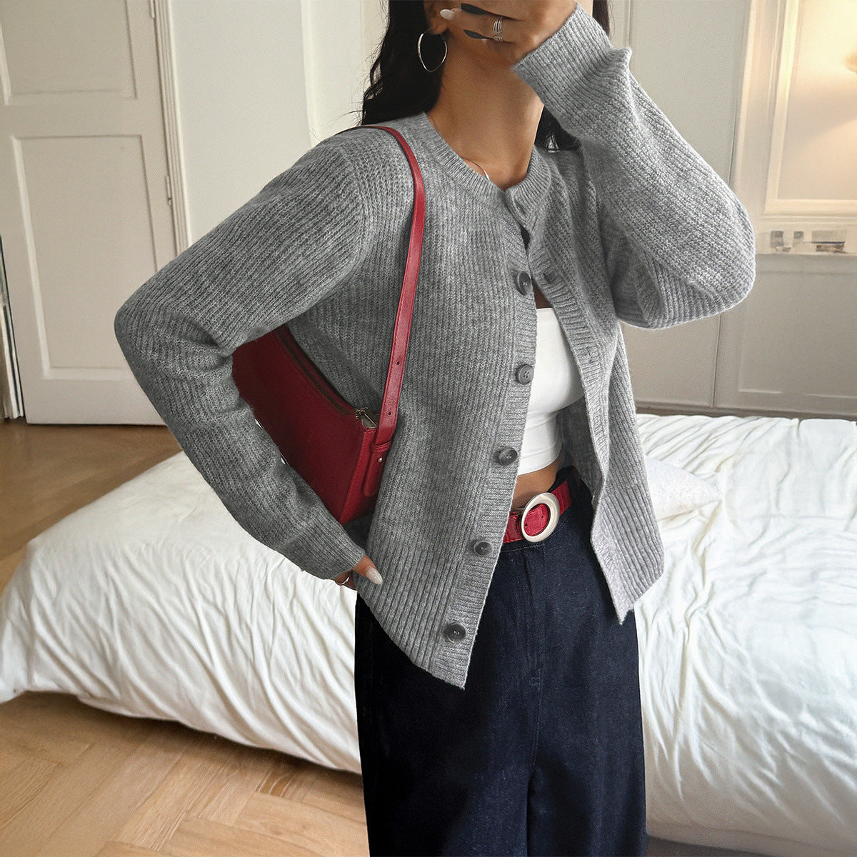 Cardigan Femme Côtelé Boutonné