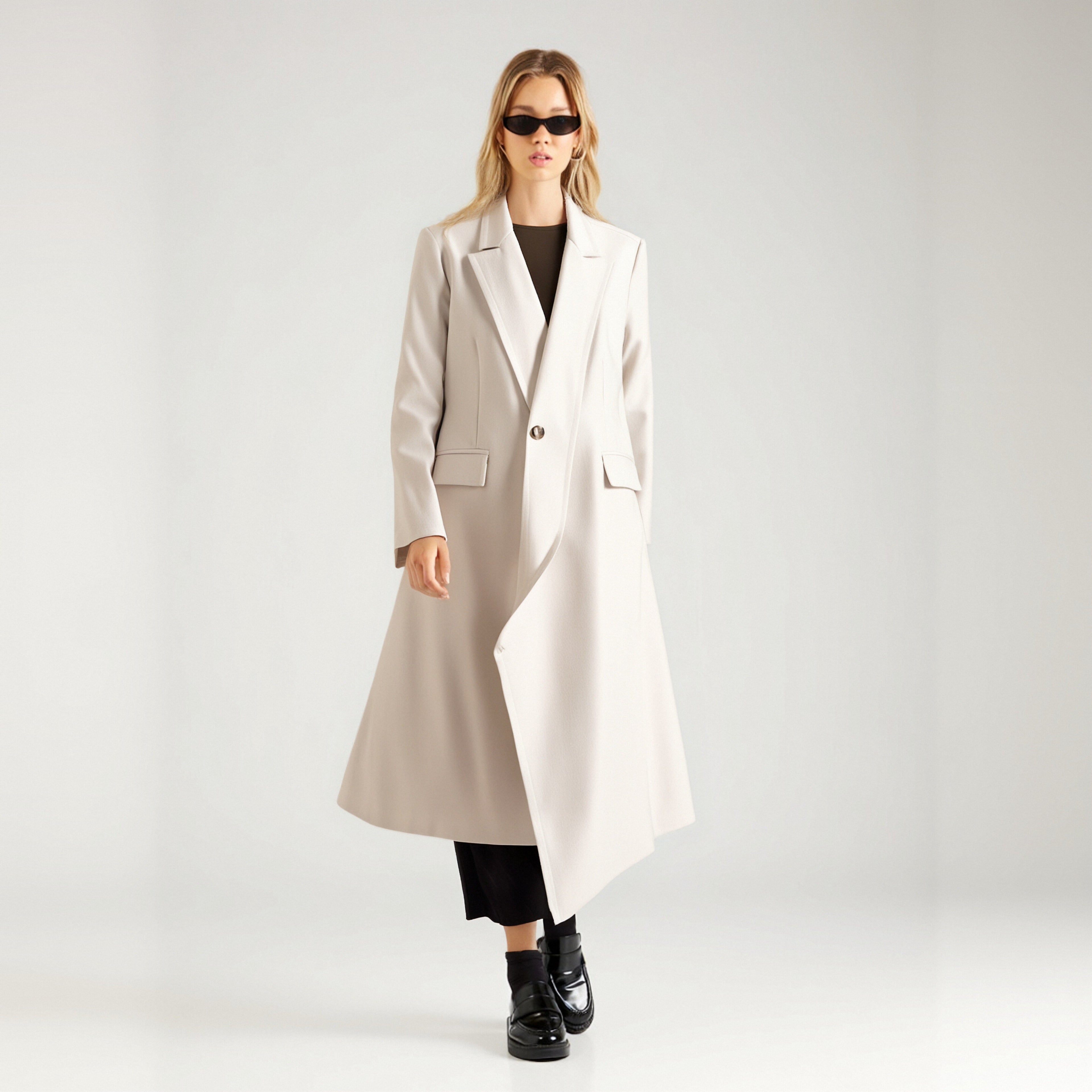 Manteau Long Femme Coupe Slim à Boutonnage Asymétrique