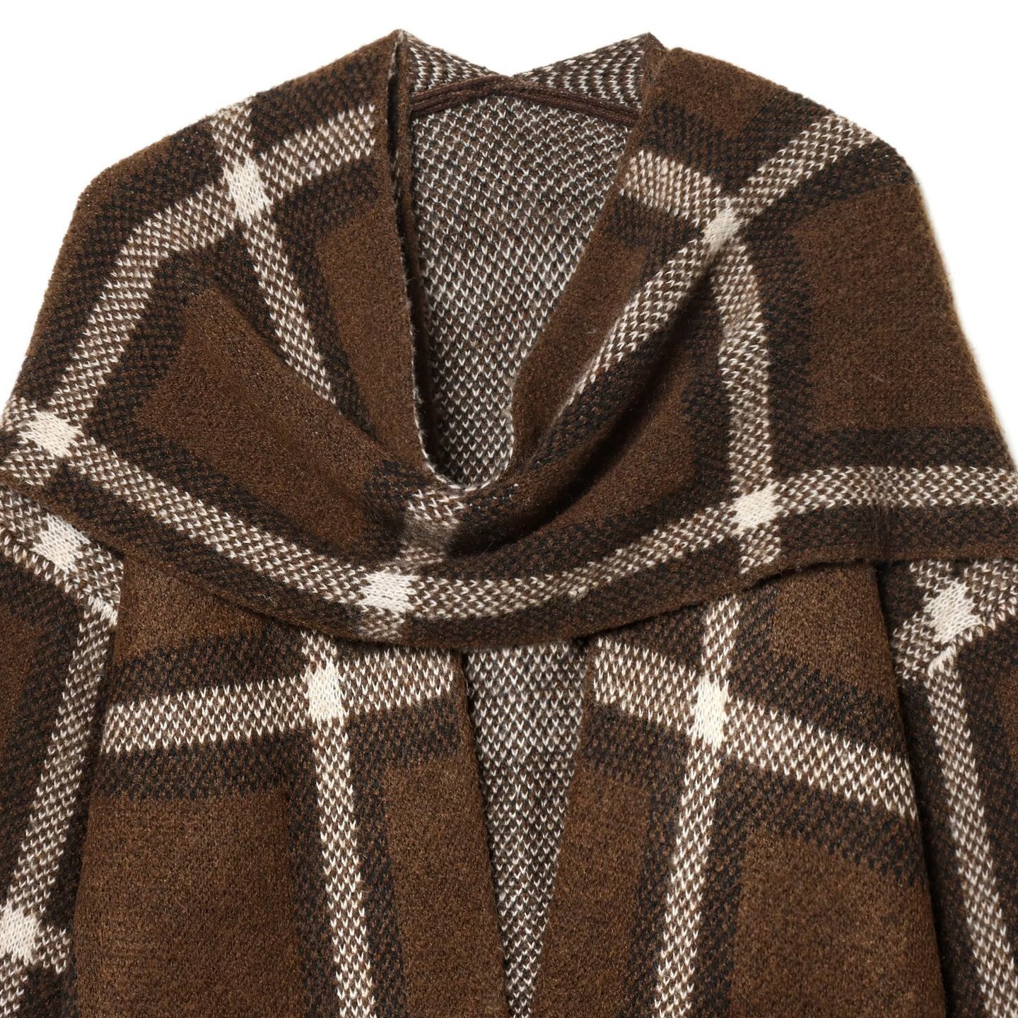 Manteau Court Tricoté à Carreaux avec Écharpe