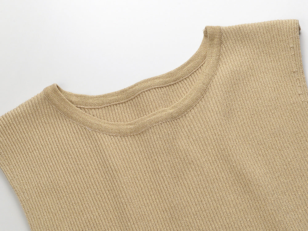 Robe Longue Tricotée Asymétrique à Franges