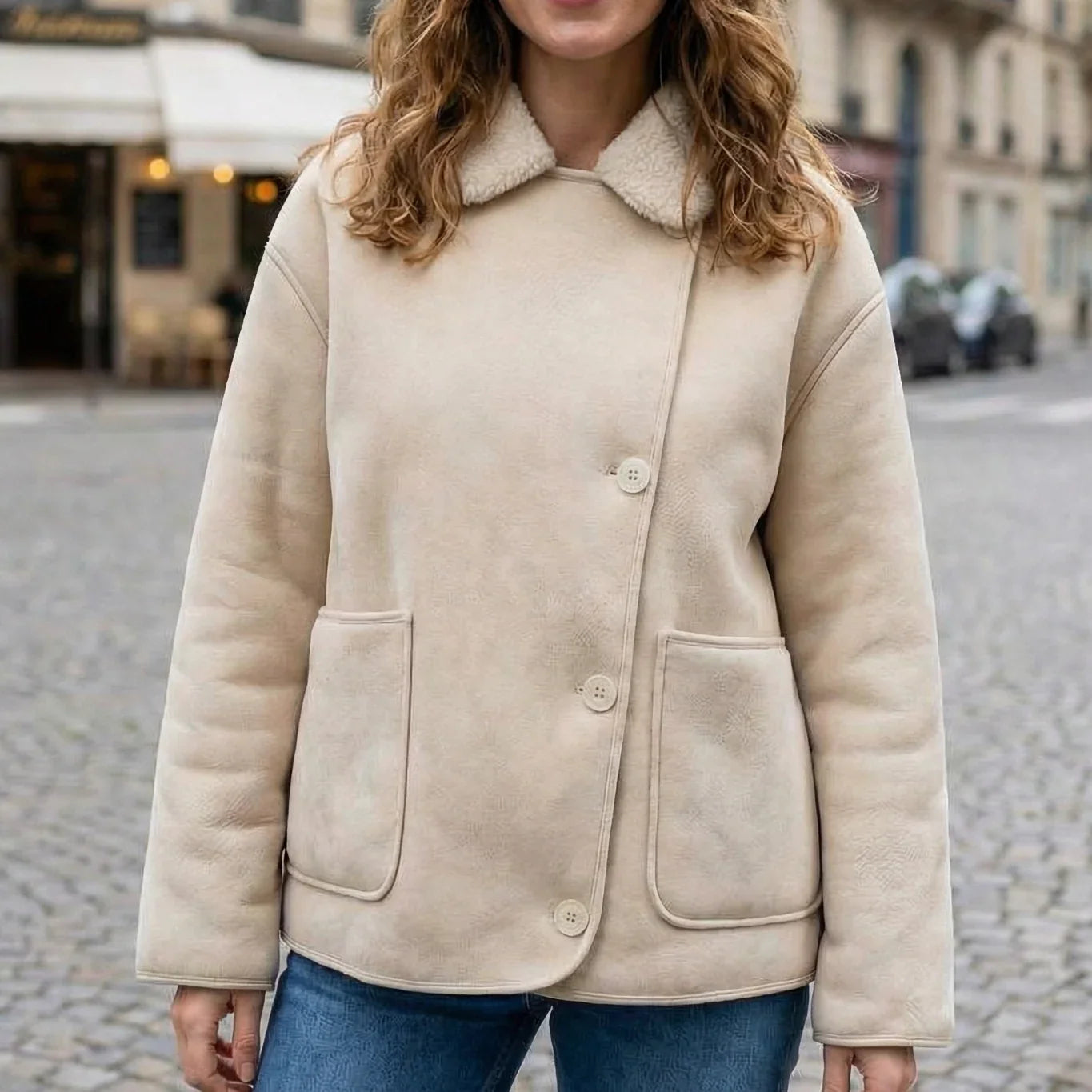 Veste Oversize à Col Réversible en Fausse Fourrure