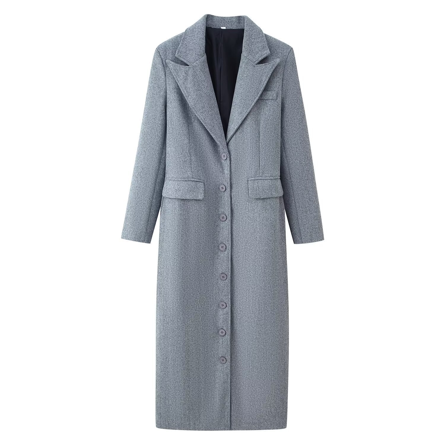 Manteau Long Femme Ceinturé à Col Revers