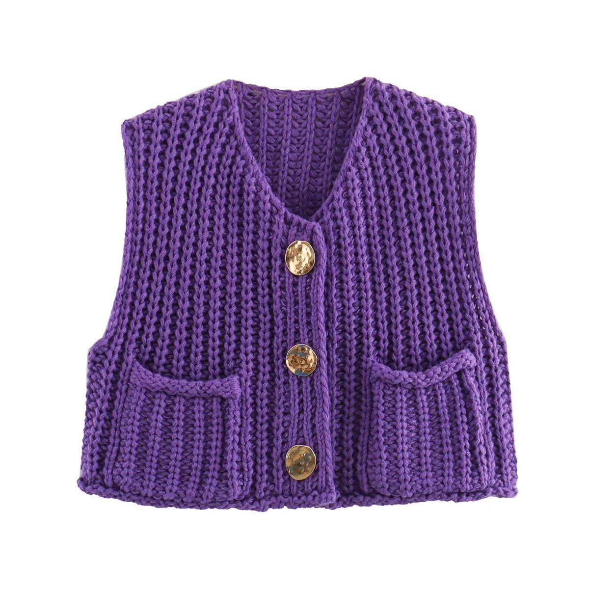 Gilet En Maille Épaisse Avec Boutons