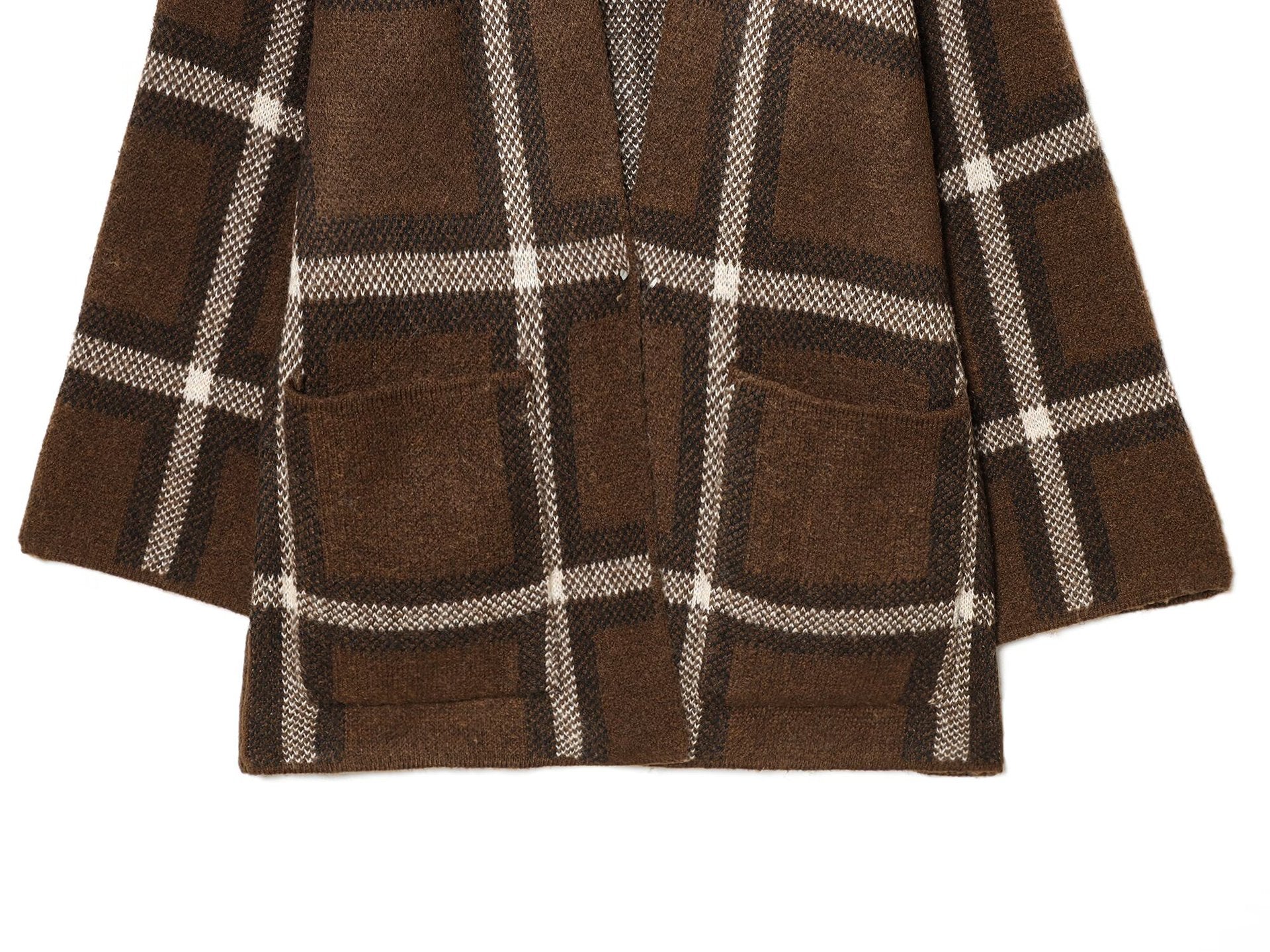 Manteau Court Tricoté à Carreaux avec Écharpe