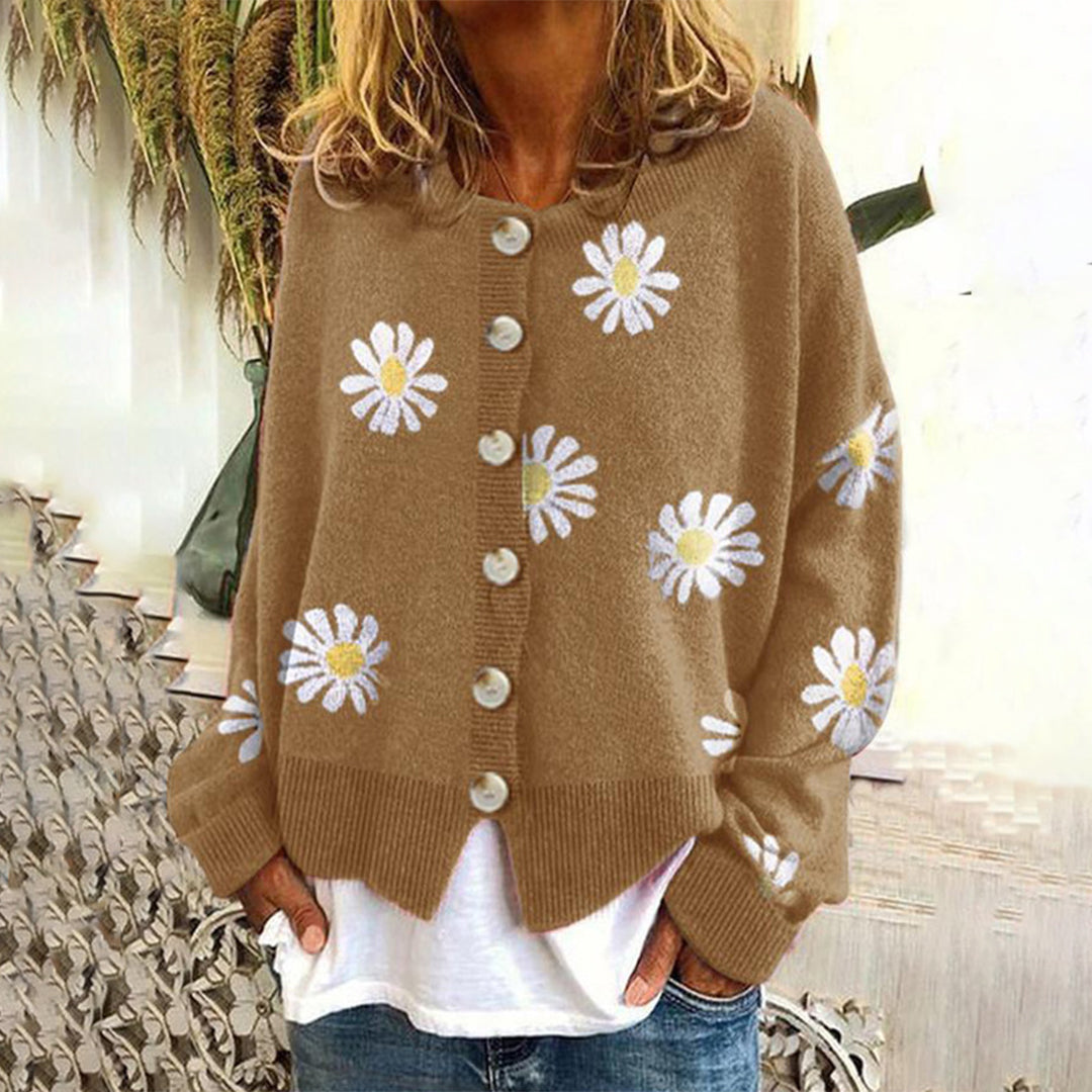 Juliette - Cardigan Laine Motif Floral Tricot Élégant Femme – Kaki