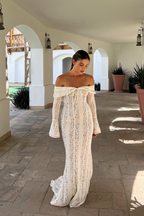 Claire | Robe Maxi Dentelle Épaules Dénudées Tendance Élégant