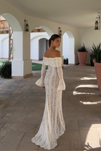 Claire | Robe Maxi Dentelle Épaules Dénudées Tendance Élégant
