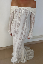 Claire | Robe Maxi Dentelle Épaules Dénudées Tendance Élégant