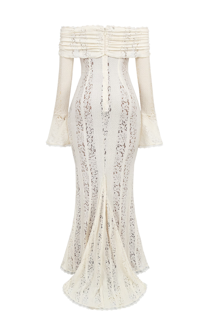 Claire | Robe Maxi Dentelle Épaules Dénudées Tendance Élégant