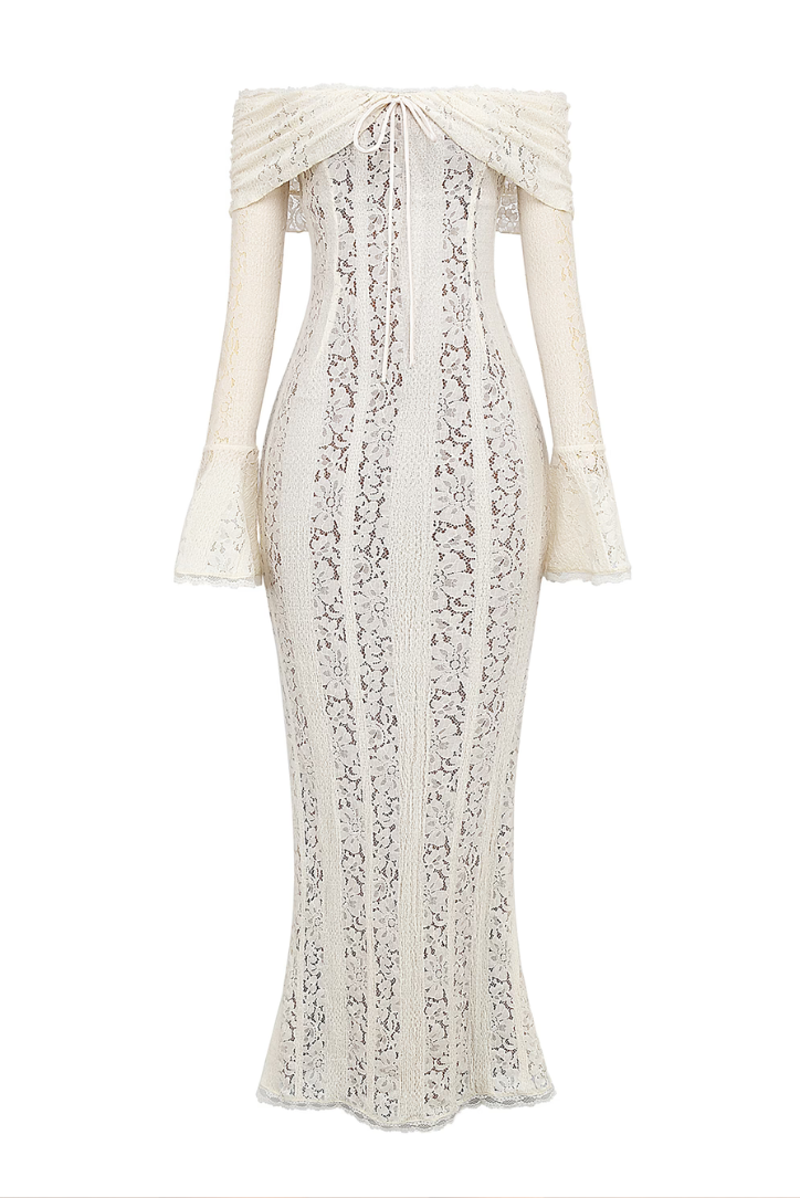 Claire | Robe Maxi Dentelle Épaules Dénudées Tendance Élégant