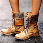 Aurore - Bottines Cuir Lacets Stylées Femme – Brun clair