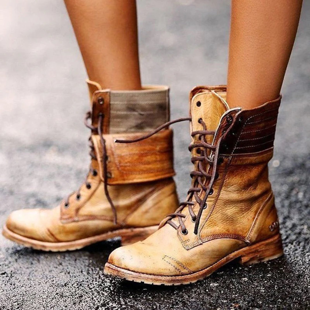 Aurore - Bottines Cuir Lacets Stylées Femme – Brun clair