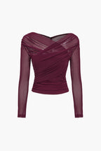 Camille | Haut en Maille Transparente Froncé Tendance Élégant