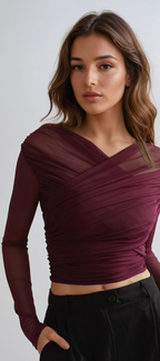 Camille | Haut en Maille Transparente Froncé Tendance Élégant
