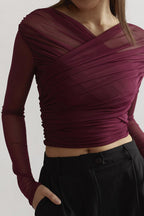 Camille | Haut en Maille Transparente Froncé Tendance Élégant