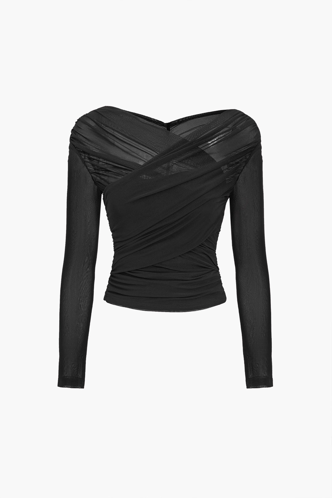 Camille | Haut en Maille Transparente Froncé Tendance Élégant