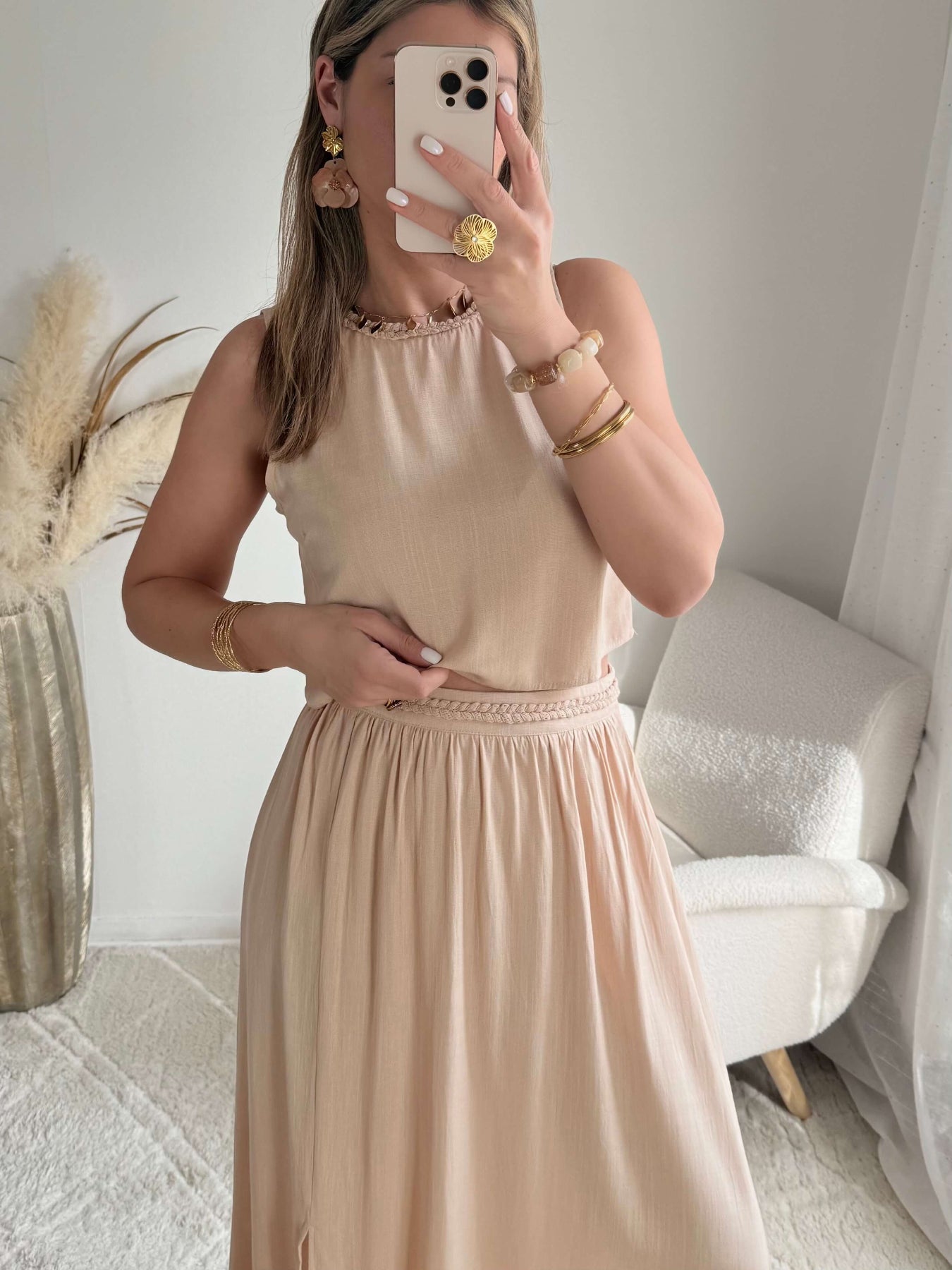 Ensemble haut + jupe beige - Lola
