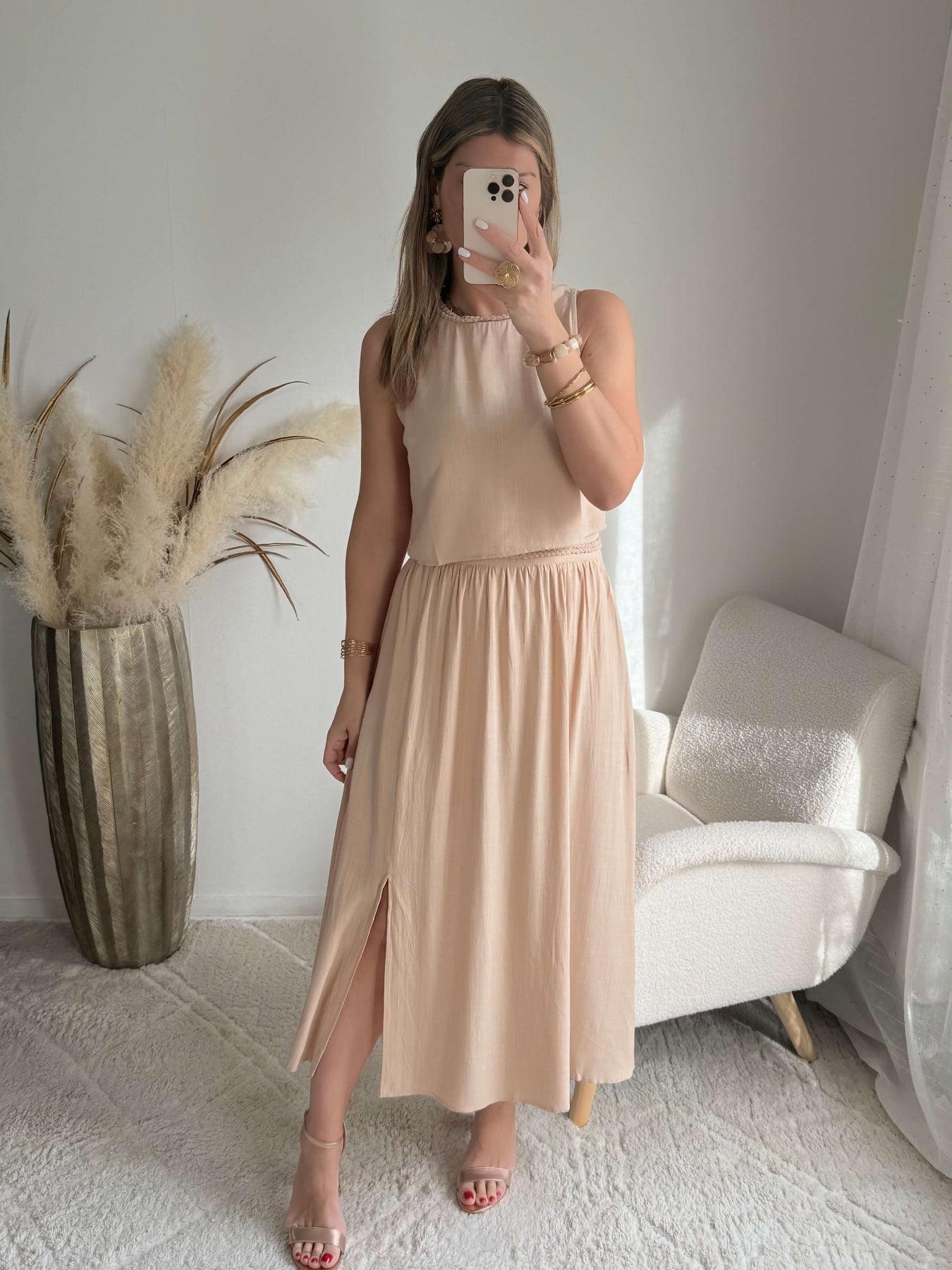 Ensemble haut + jupe beige - Lola